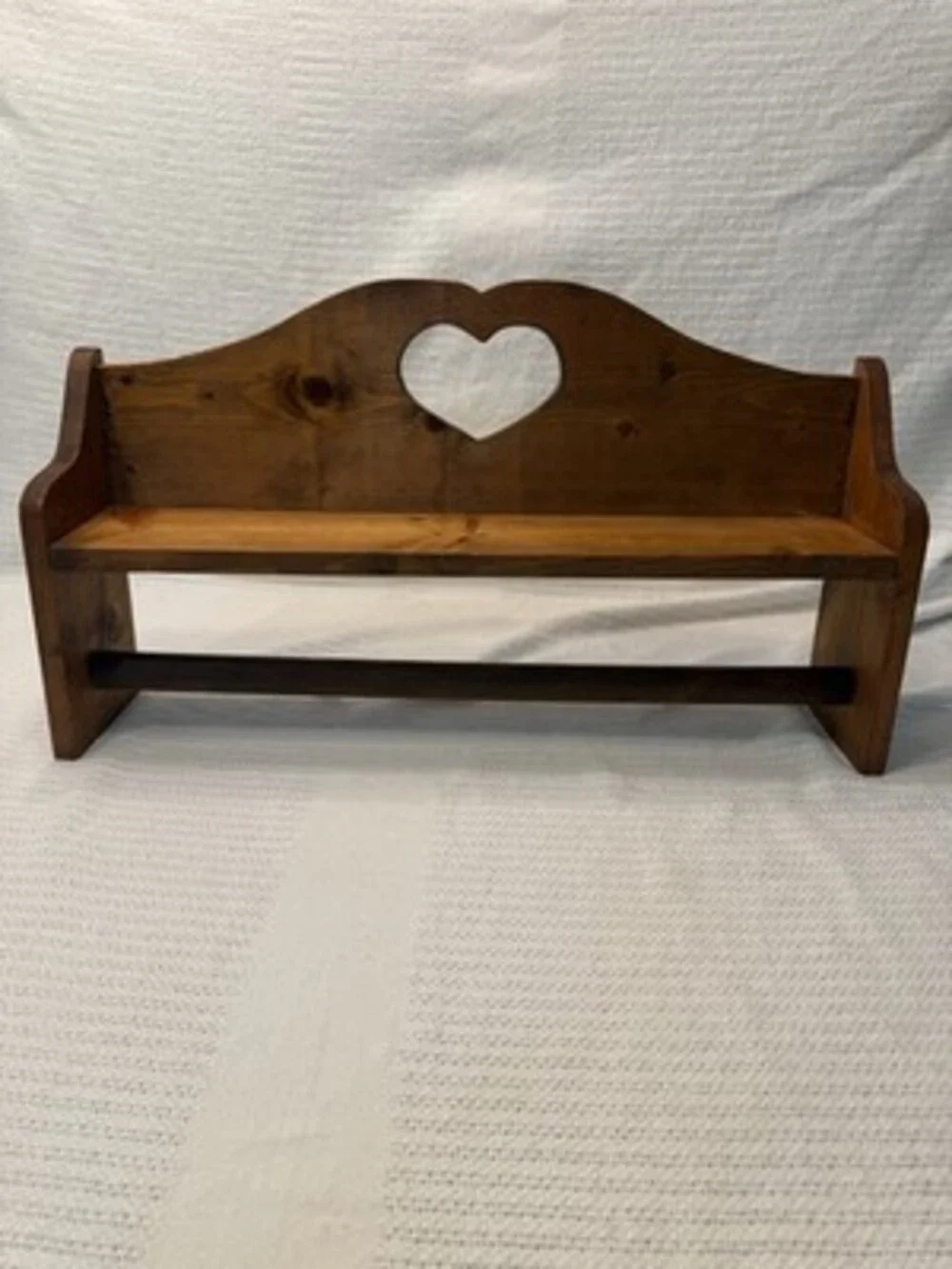 Vtg Solid Wood Wall Shelf Quilt Rack Hanging Bar  37.5” Heart Cutout Cottagecore